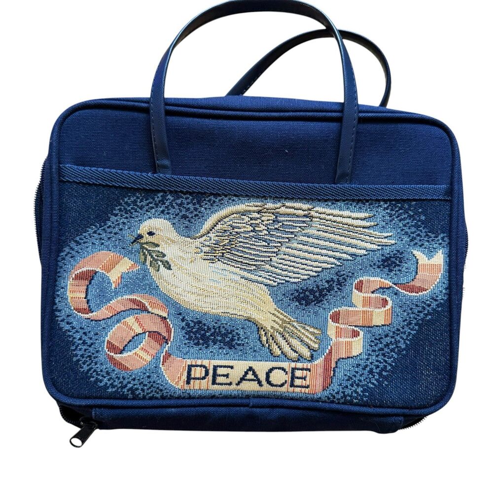 Vintage Zondervan Gifts Peace Dove Tapestry Bible Cover Case Carrier Blue